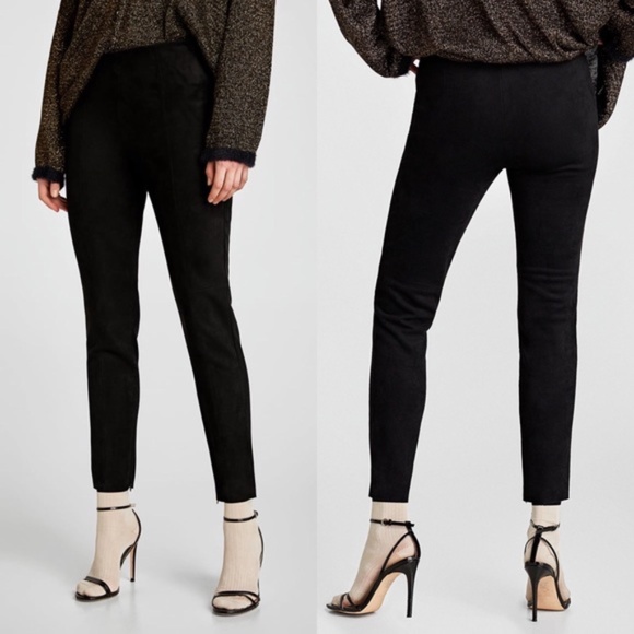 Zara Black Faux Suede Skinny Legging Pants - M - Picture 2 of 6